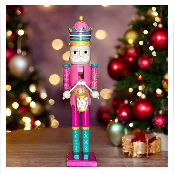 Hand Crafted Colorful Nutcracker Drummer 18”h - Picture 3 of 12